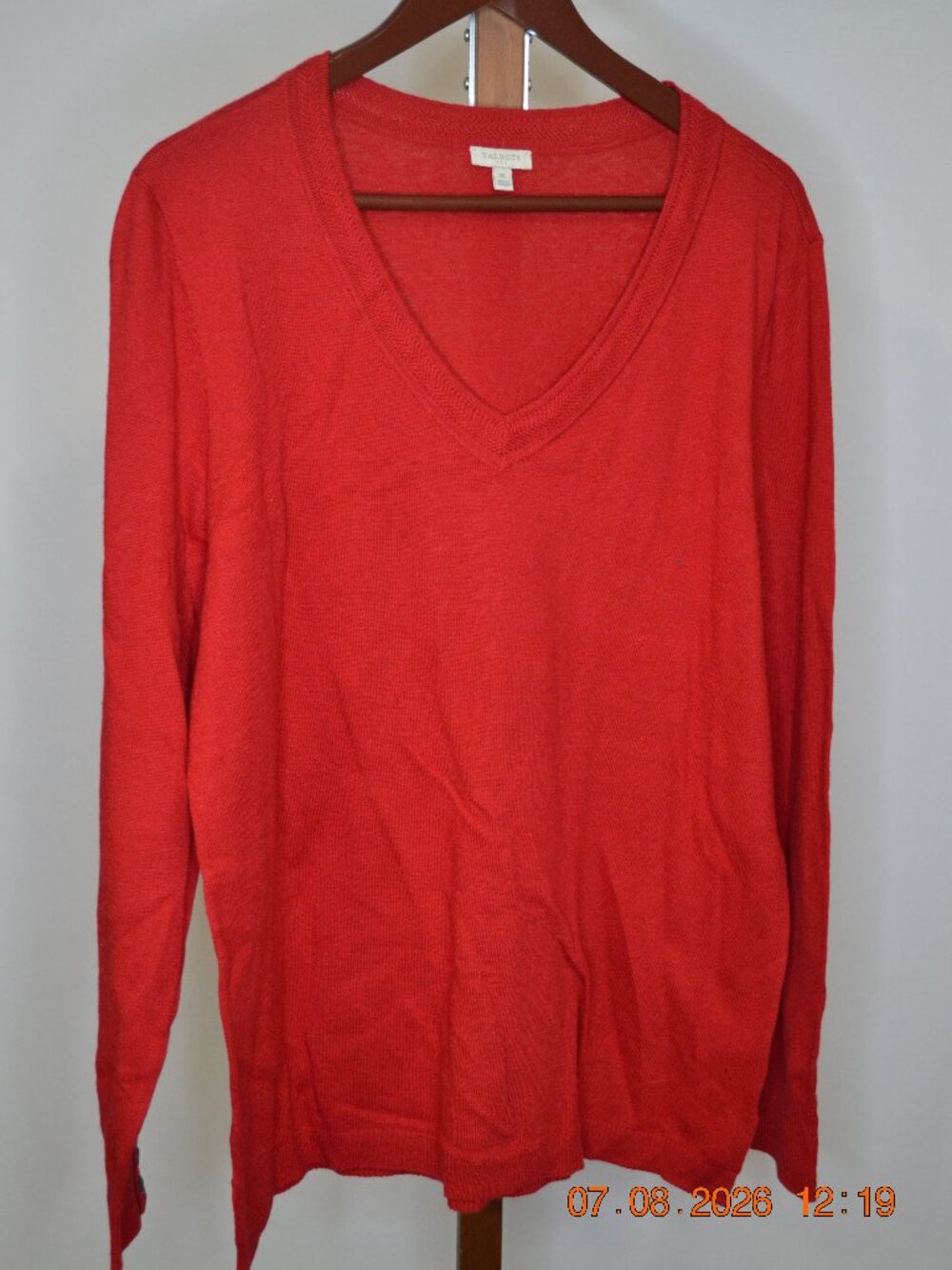 Talbots Women's XL Red V-Neck Long Sleeve Cotton Top